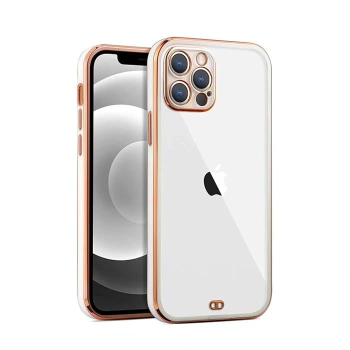 İphone 12 Pro Max 6.7inç Gold Çerçeve Kamera Korumalı Bumper Kılıf