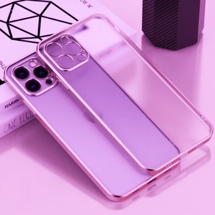 İphone 12 Pro Max 6.7inç Renkli Kenar Şeffaf Kılıf Kamera Korumalı Kılıf