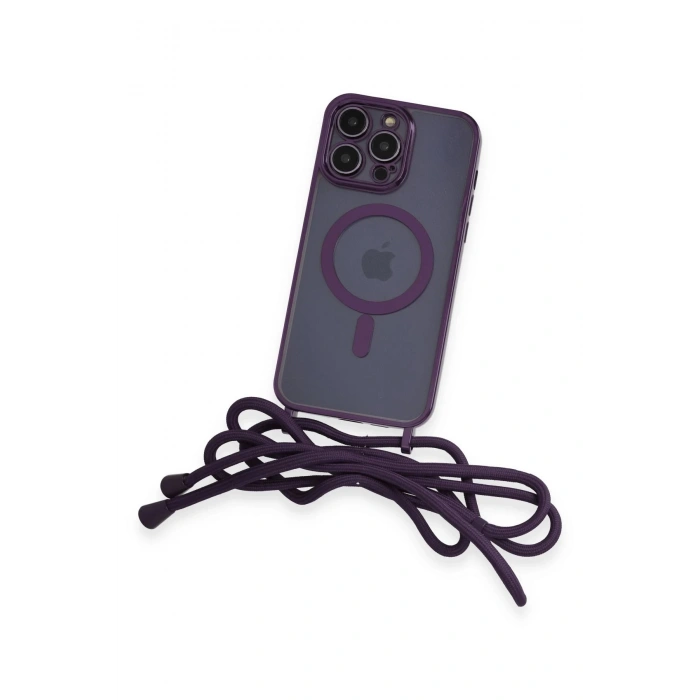 iPhone 12 Pro Max Kılıf Divo Lazer Askılı Magsafe Kapak - Derin Mor