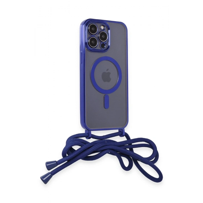 iPhone 12 Pro Max Kılıf Divo Lazer Askılı Magsafe Kapak - Mavi