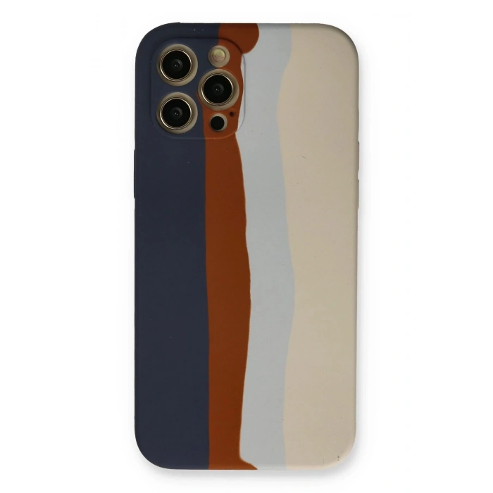 iPhone 12 Pro Max Kılıf Ebruli Lansman Silikon - Lacivert-Krem