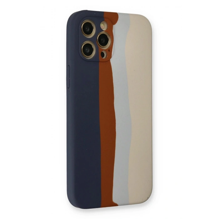 iPhone 12 Pro Max Kılıf Ebruli Lansman Silikon - Lacivert-Krem