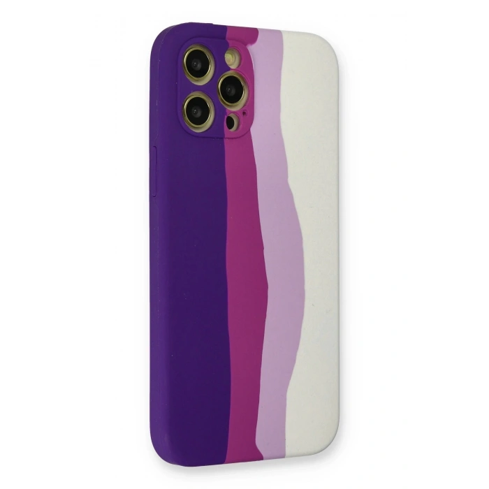iPhone 12 Pro Max Kılıf Ebruli Lansman Silikon - Mor-Beyaz