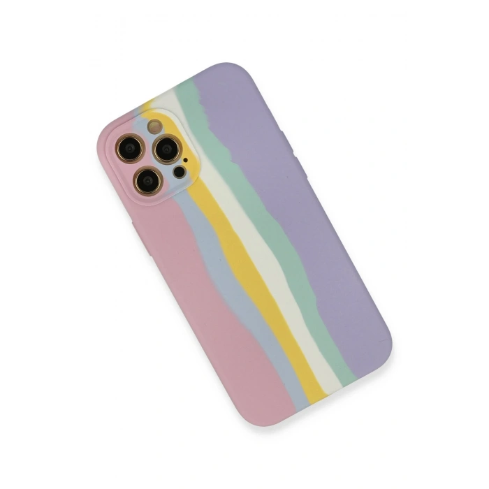 iPhone 12 Pro Max Kılıf Ebruli Lansman Silikon - Pembe-Lila