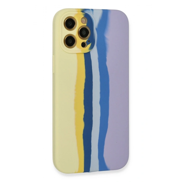 iPhone 12 Pro Max Kılıf Ebruli Lansman Silikon - Sarı-Lila