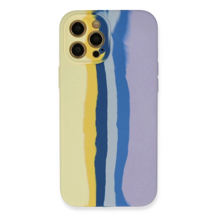 iPhone 12 Pro Max Kılıf Ebruli Lansman Silikon - Sarı-Lila