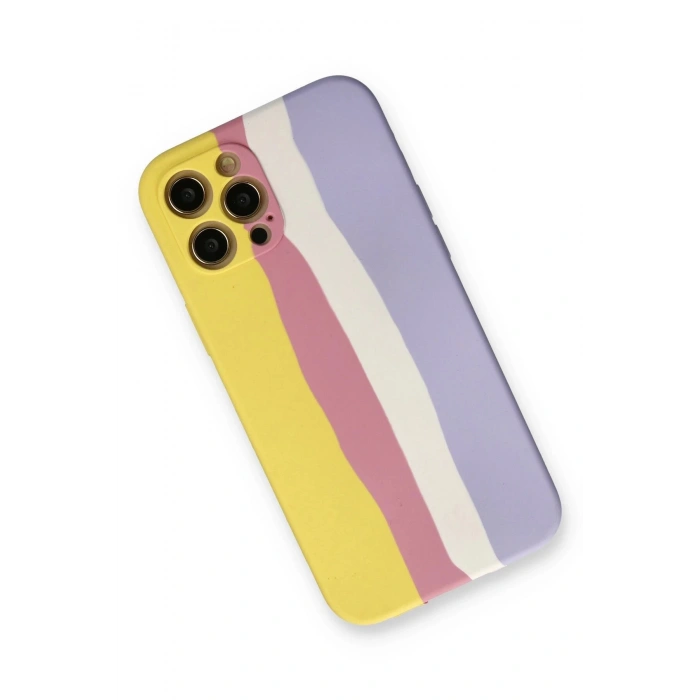 iPhone 12 Pro Max Kılıf Ebruli Lansman Silikon - Sarı-Mavi