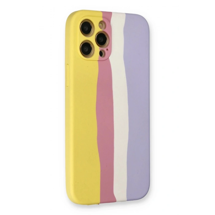 iPhone 12 Pro Max Kılıf Ebruli Lansman Silikon - Sarı-Mavi