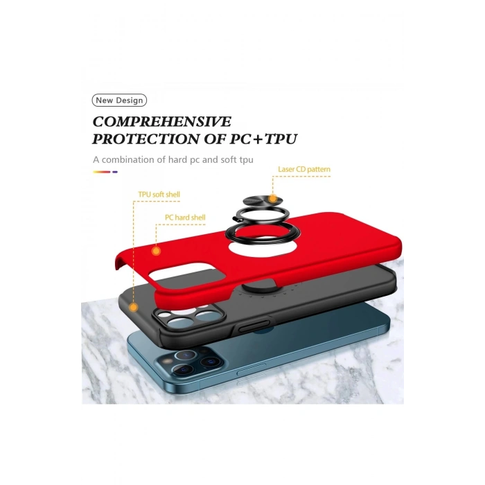 iPhone 12 Pro Max Kılıf Elit Yüzüklü Kapak - Kırmızı