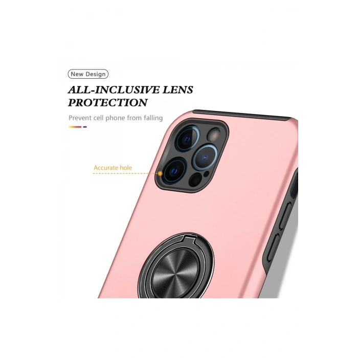 iPhone 12 Pro Max Kılıf Elit Yüzüklü Kapak - Pembe