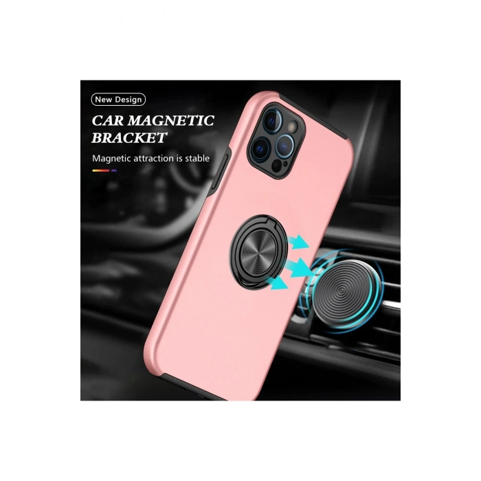 iPhone 12 Pro Max Kılıf Elit Yüzüklü Kapak - Pembe