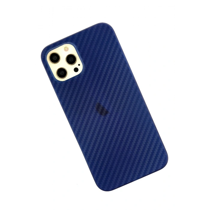 iPhone 12 Pro Max Kılıf Karbon PP Silikon - Mavi