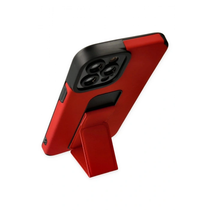 iPhone 12 Pro Max Kılıf Mega Standlı Silikon - Kırmızı