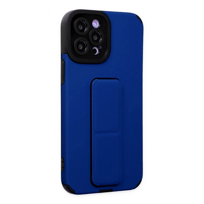 iPhone 12 Pro Max Kılıf Mega Standlı Silikon - Mavi