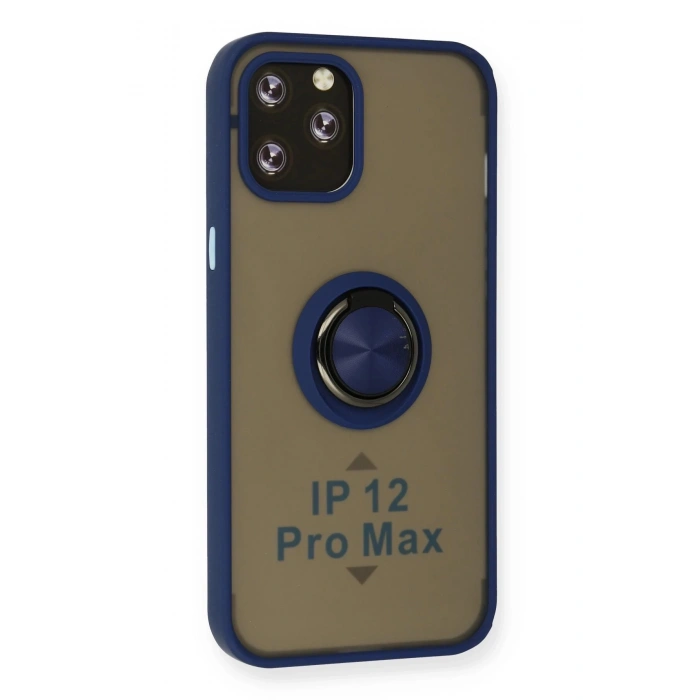 iPhone 12 Pro Max Kılıf Montreal Yüzüklü Silikon Kapak - Lacivert