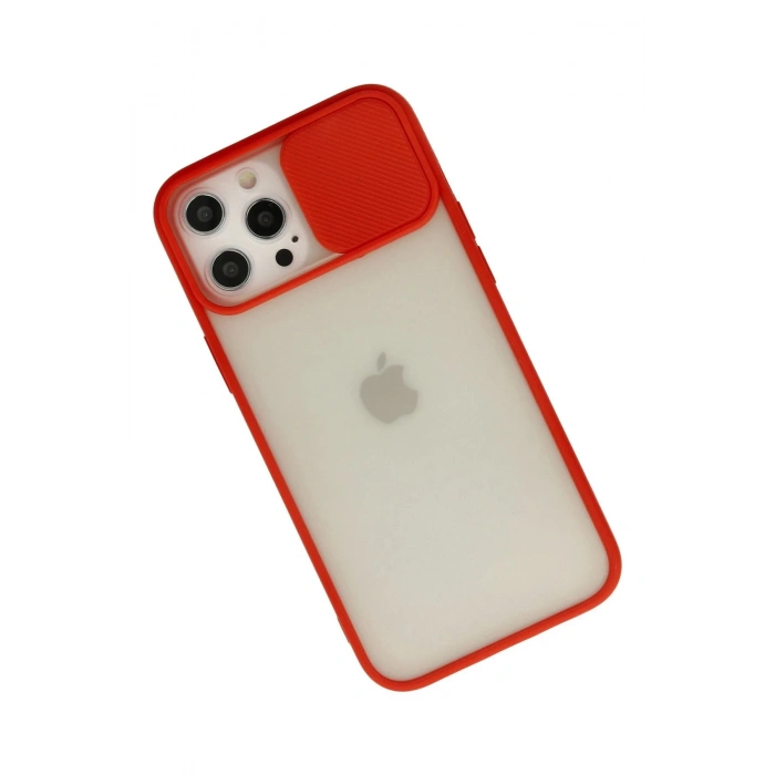 iPhone 12 Pro Max Kılıf Palm Buzlu Kamera Sürgülü Silikon - Kırmızı