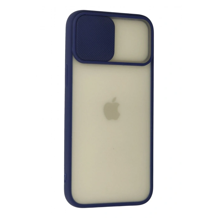 iPhone 12 Pro Max Kılıf Palm Buzlu Kamera Sürgülü Silikon - Lacivert
