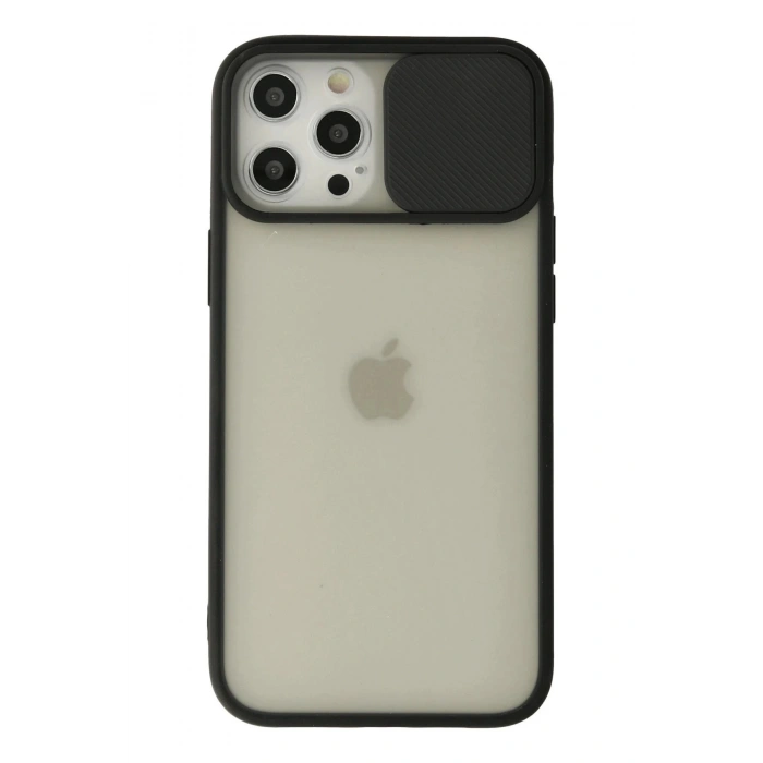 iPhone 12 Pro Max Kılıf Palm Buzlu Kamera Sürgülü Silikon - Siyah