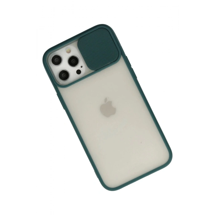 iPhone 12 Pro Max Kılıf Palm Buzlu Kamera Sürgülü Silikon - Yeşil