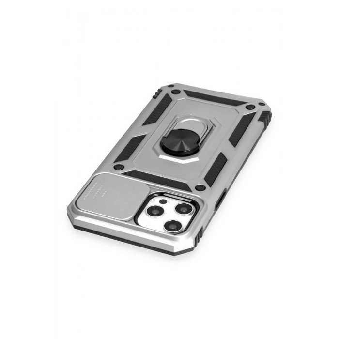 iPhone 12 Pro Max Kılıf Pars Lens Yüzüklü Silikon - Gümüş