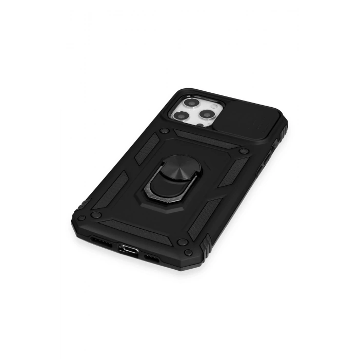 iPhone 12 Pro Max Kılıf Pars Lens Yüzüklü Silikon - Siyah