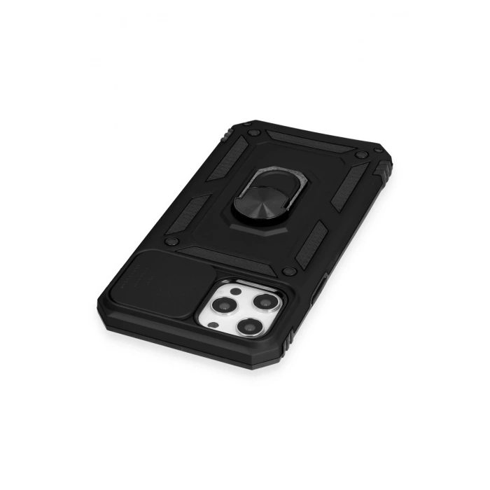 iPhone 12 Pro Max Kılıf Pars Lens Yüzüklü Silikon - Siyah