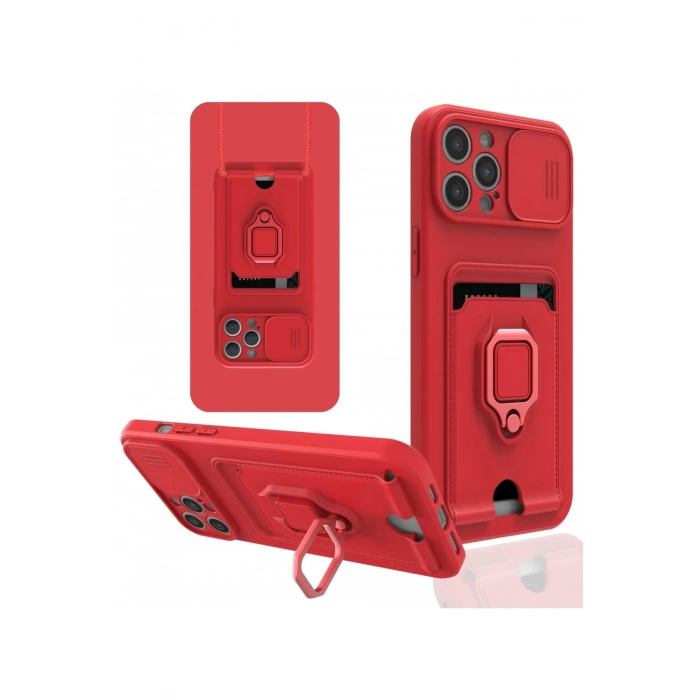 iPhone 12 Pro Max Kılıf Zuma Kartvizitli Yüzüklü Silikon - Kırmızı