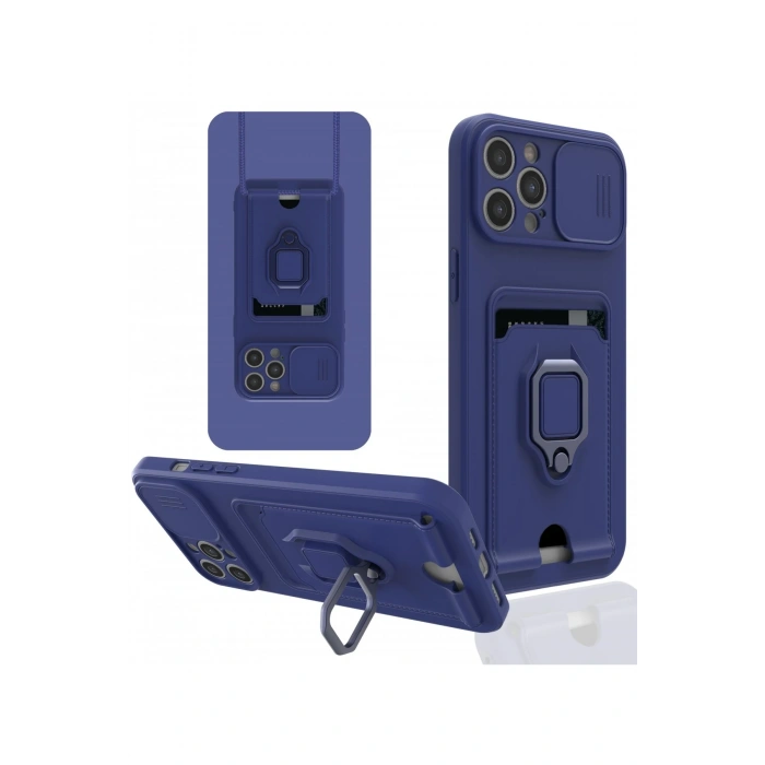iPhone 12 Pro Max Kılıf Zuma Kartvizitli Yüzüklü Silikon - Lacivert
