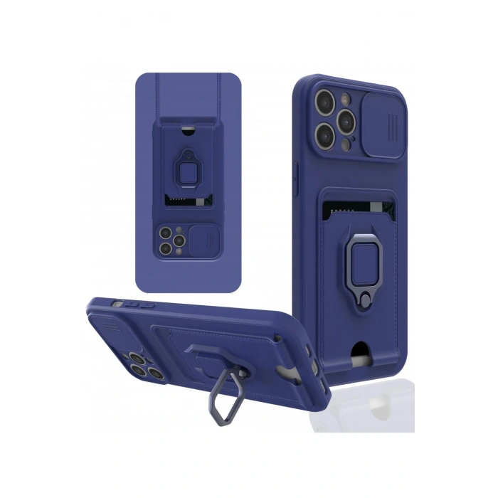 iPhone 12 Pro Max Kılıf Zuma Kartvizitli Yüzüklü Silikon - Lacivert