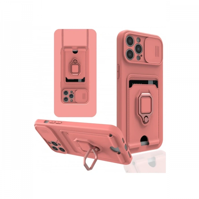 iPhone 12 Pro Max Kılıf Zuma Kartvizitli Yüzüklü Silikon - Pembe
