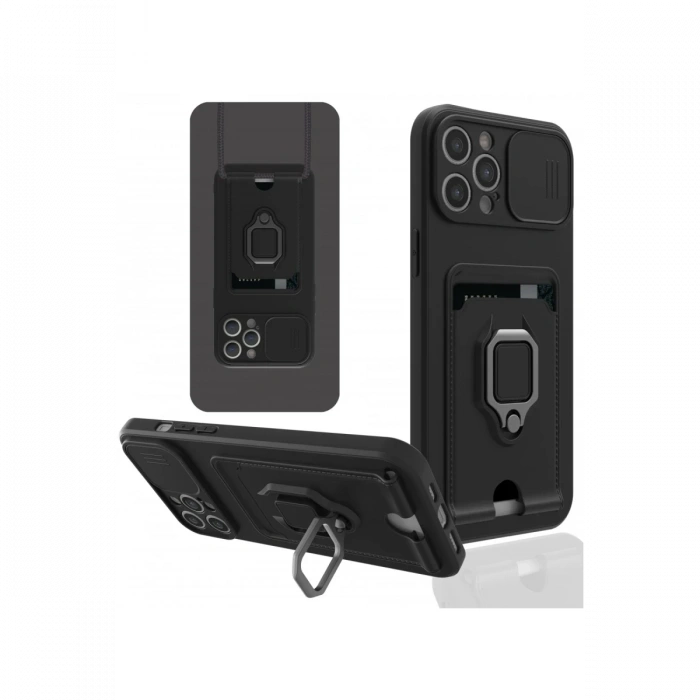 iPhone 12 Pro Max Kılıf Zuma Kartvizitli Yüzüklü Silikon - Siyah