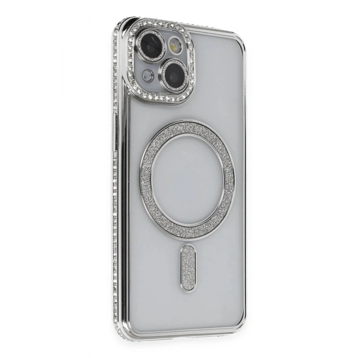 iPhone 13 Kılıf Joke Simli Magneticsafe Kılıf - Gümüş