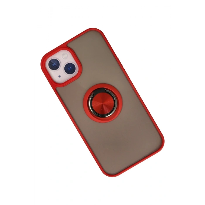 iPhone 13 Kılıf Montreal Yüzüklü Silikon Kapak - Kırmızı