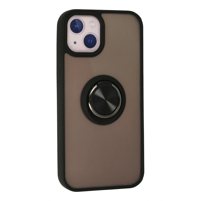 iPhone 13 Kılıf Montreal Yüzüklü Silikon Kapak - Siyah