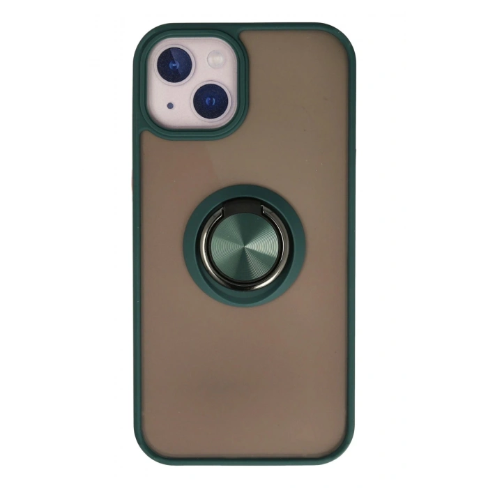 iPhone 13 Kılıf Montreal Yüzüklü Silikon Kapak - Yeşil