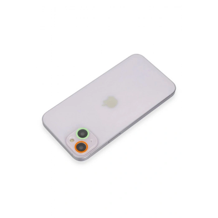 iPhone 13 Mini Renkli Kamera Lens Koruma Cam - Turuncu-Yeşil