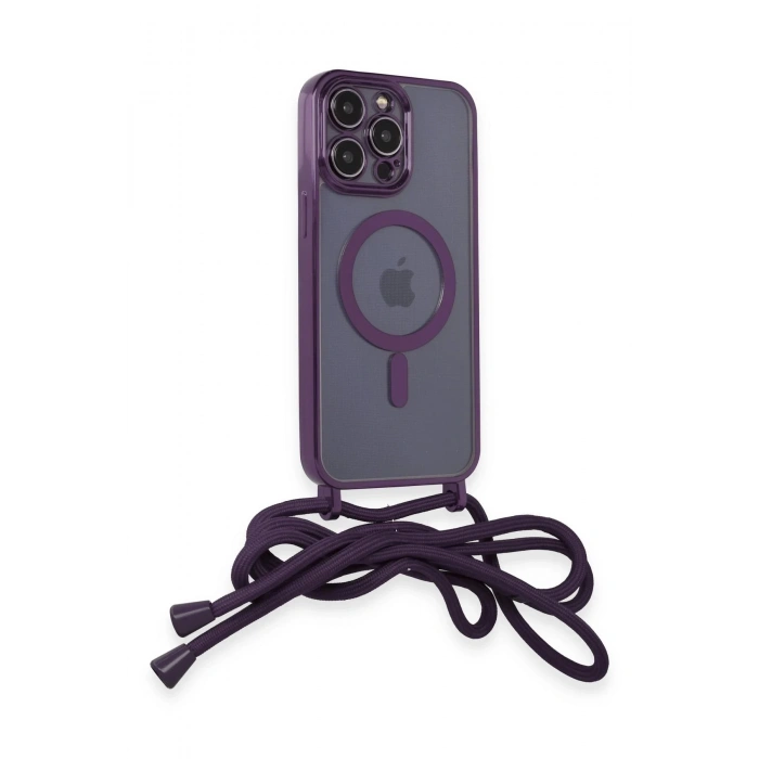 iPhone 13 Pro Kılıf Divo Lazer Askılı Magsafe Kapak - Derin Mor