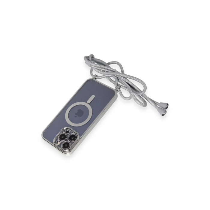 iPhone 13 Pro Kılıf Divo Lazer Askılı Magsafe Kapak - Gümüş