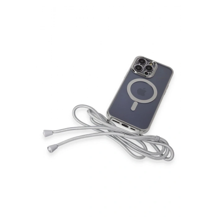 iPhone 13 Pro Kılıf Divo Lazer Askılı Magsafe Kapak - Gümüş
