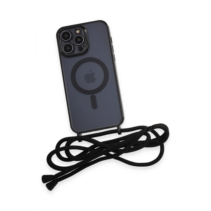 iPhone 13 Pro Kılıf Divo Lazer Askılı Magsafe Kapak - Siyah