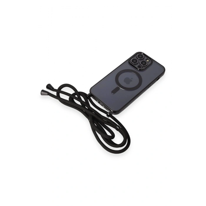 iPhone 13 Pro Kılıf Divo Lazer Askılı Magsafe Kapak - Siyah