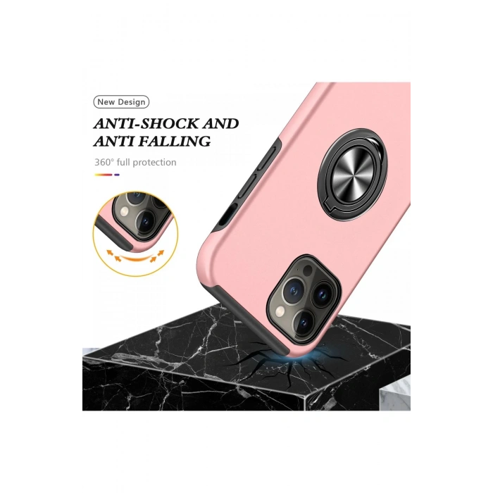 iPhone 13 Pro Kılıf Elit Yüzüklü Kapak - Pembe