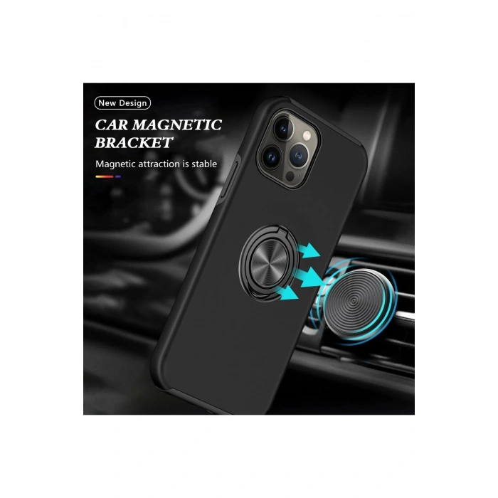 iPhone 13 Pro Kılıf Elit Yüzüklü Kapak - Siyah