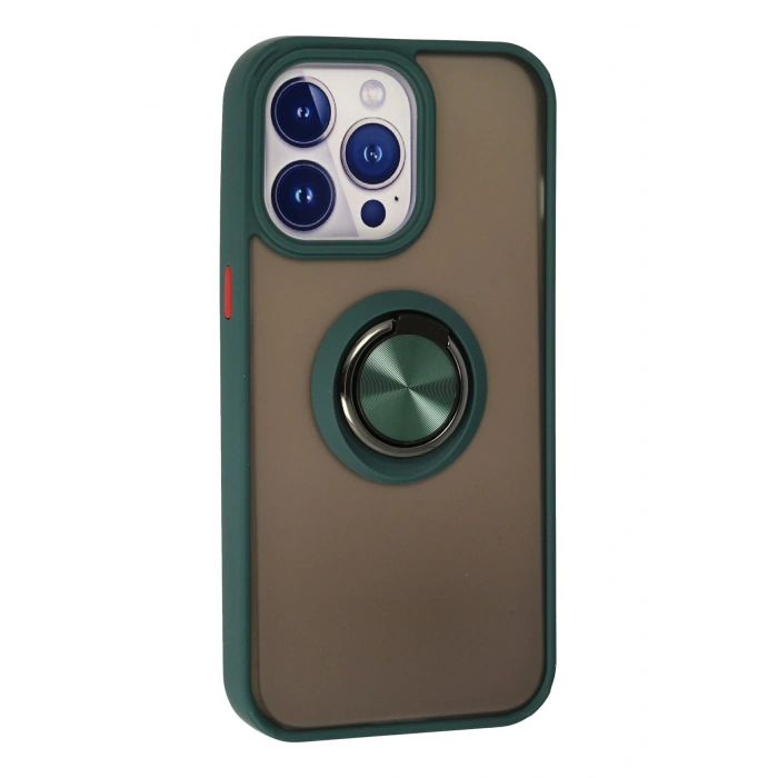 iPhone 13 Pro Kılıf Montreal Yüzüklü Silikon Kapak - Yeşil