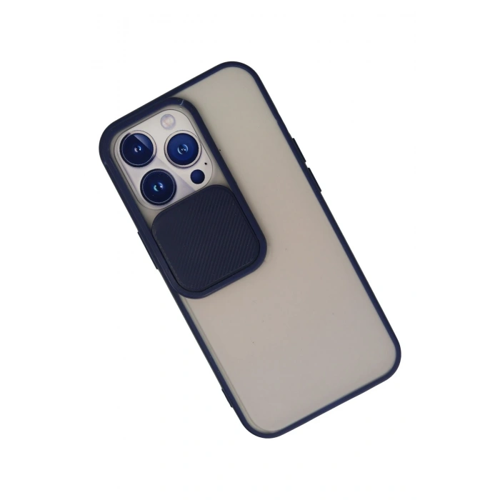iPhone 13 Pro Kılıf Palm Buzlu Kamera Sürgülü Silikon - Lacivert