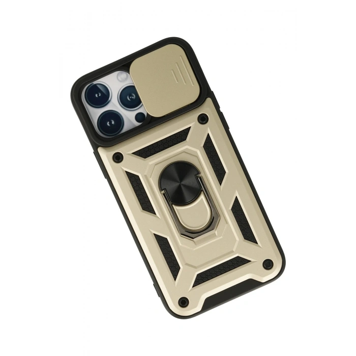 iPhone 13 Pro Kılıf Pars Lens Yüzüklü Silikon - Gold