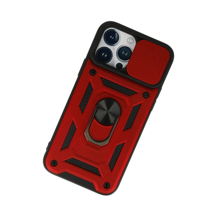 iPhone 13 Pro Kılıf Pars Lens Yüzüklü Silikon - Kırmızı