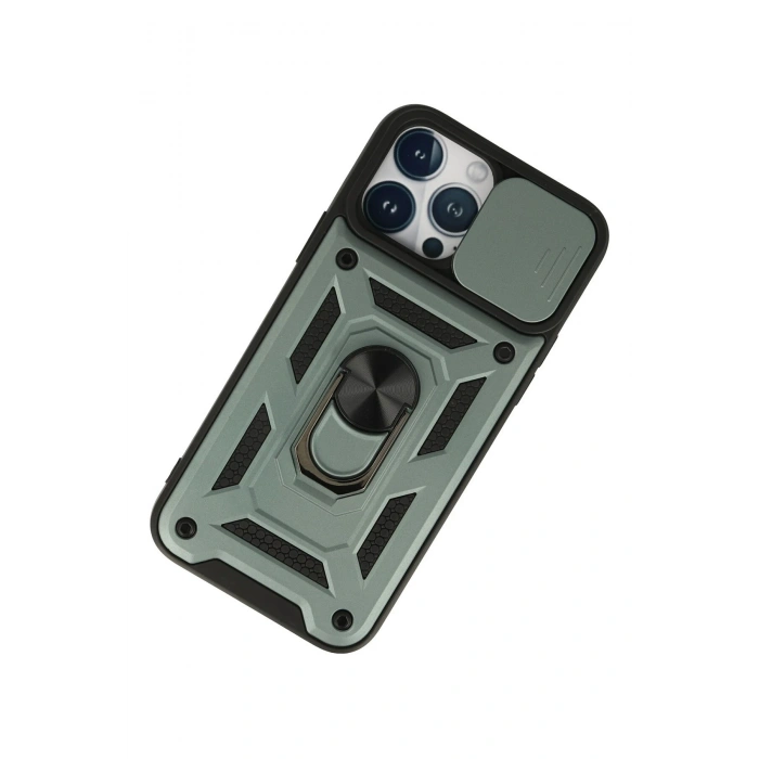 iPhone 13 Pro Kılıf Pars Lens Yüzüklü Silikon - Yeşil