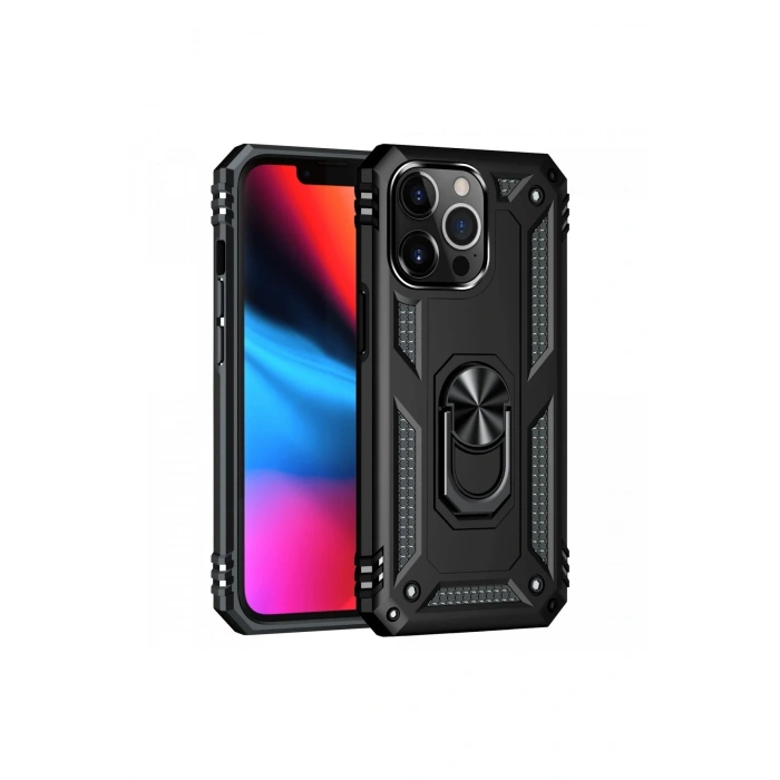 iPhone 13 Pro Kılıf Sofya Yüzüklü Silikon Kapak - Siyah