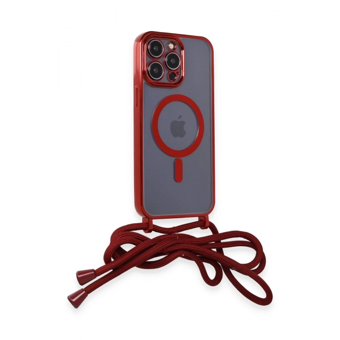 iPhone 13 Pro Max Kılıf Divo Lazer Askılı Magsafe Kapak - Kırmızı